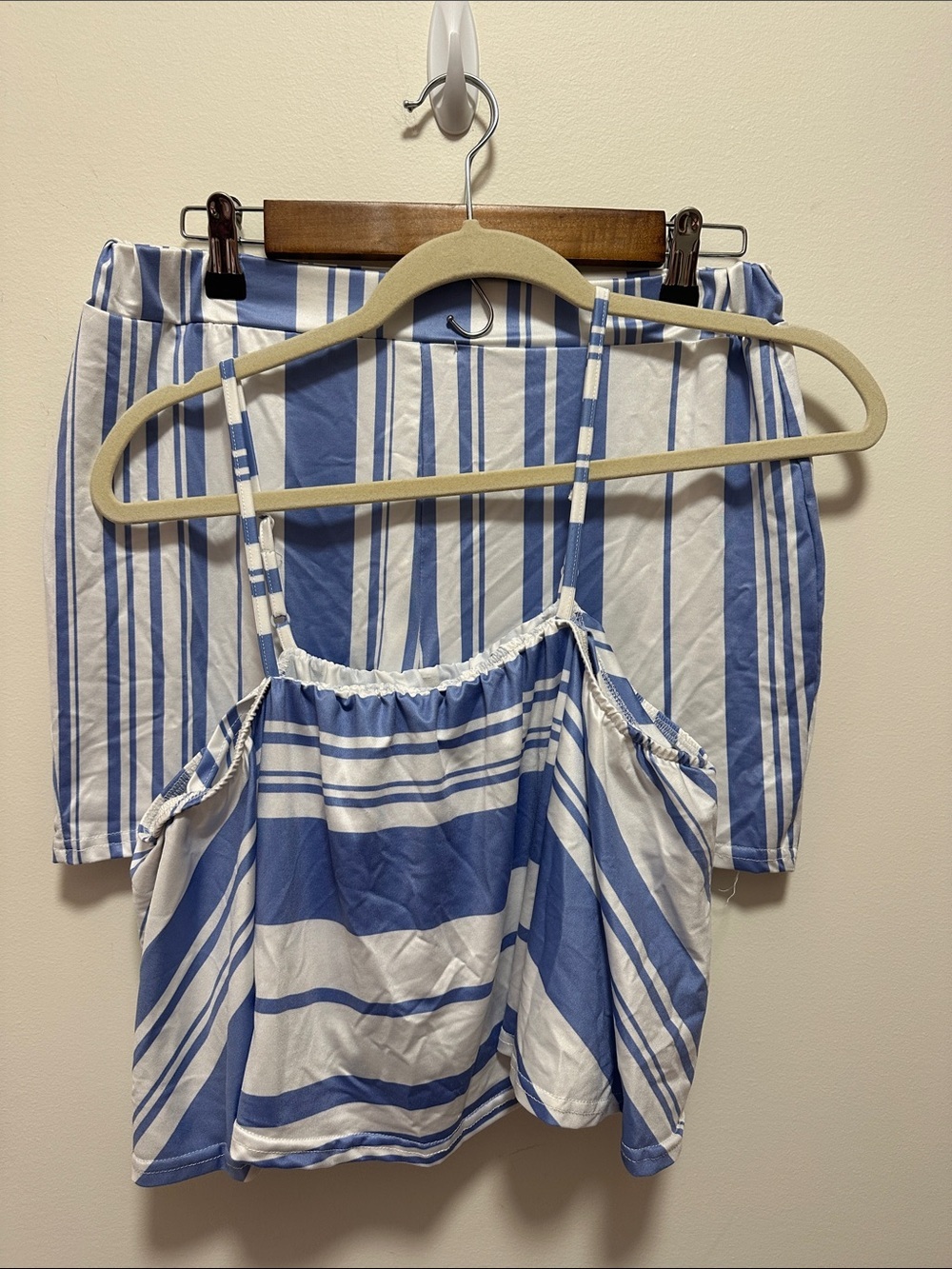 Blue and White Striped Women’s Shorts Set